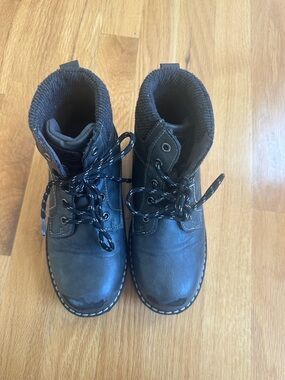 Kids Black Lace-Up Hiking Boots with Padded Collar